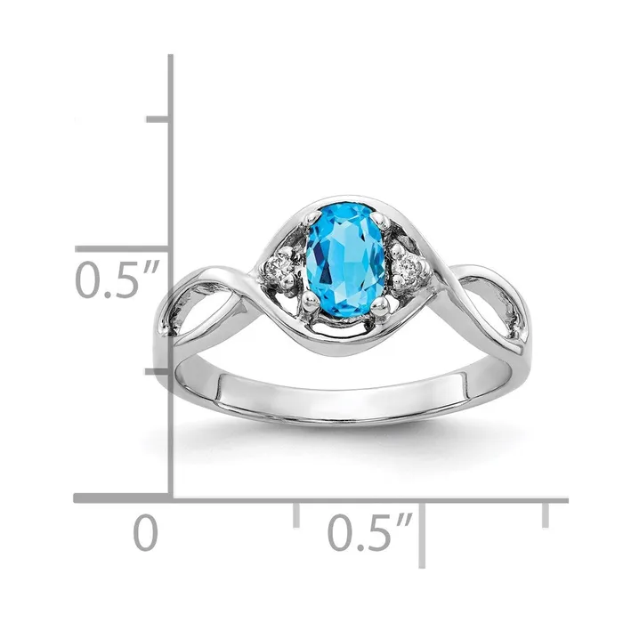 Rings Solid 14k White Gold 6x4mm Oval Simulated Blue Topaz ChecKer AAA CZ Ring Goldia