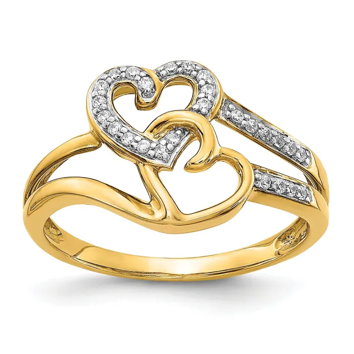 Rings Solid 14k Yellow Gold Simulated CZ Hearts Ring Goldia