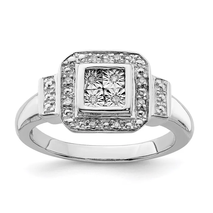 Rings Sterling Silver Rhodium Diamond Square Ring Goldia
