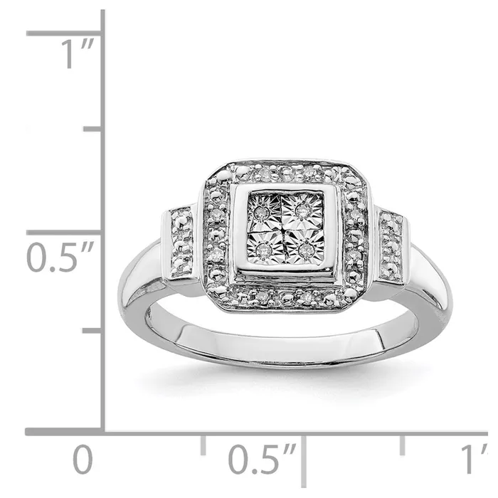 Rings Sterling Silver Rhodium Diamond Square Ring Goldia