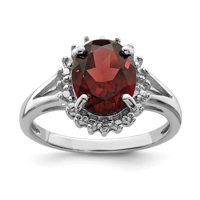 Rings Sterling Silver Rhodiumplated Garnet u0026 Diamond Ring Goldia