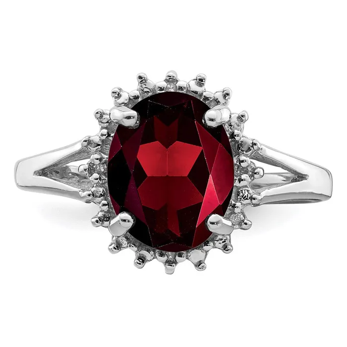 Rings Sterling Silver Rhodiumplated Garnet u0026 Diamond Ring Goldia