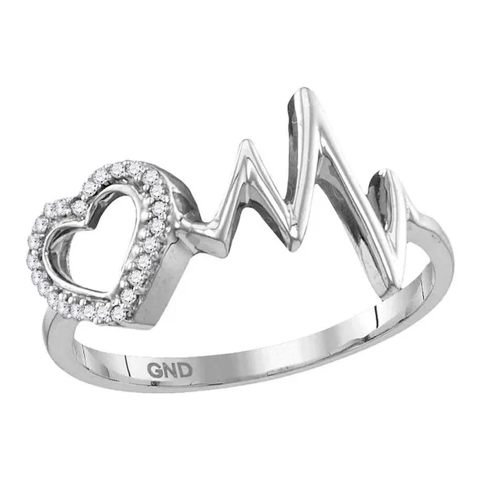 Rings Sterling Silver Round Diamond Heart Heartbeat Ring 120 Cttw gndatlanta