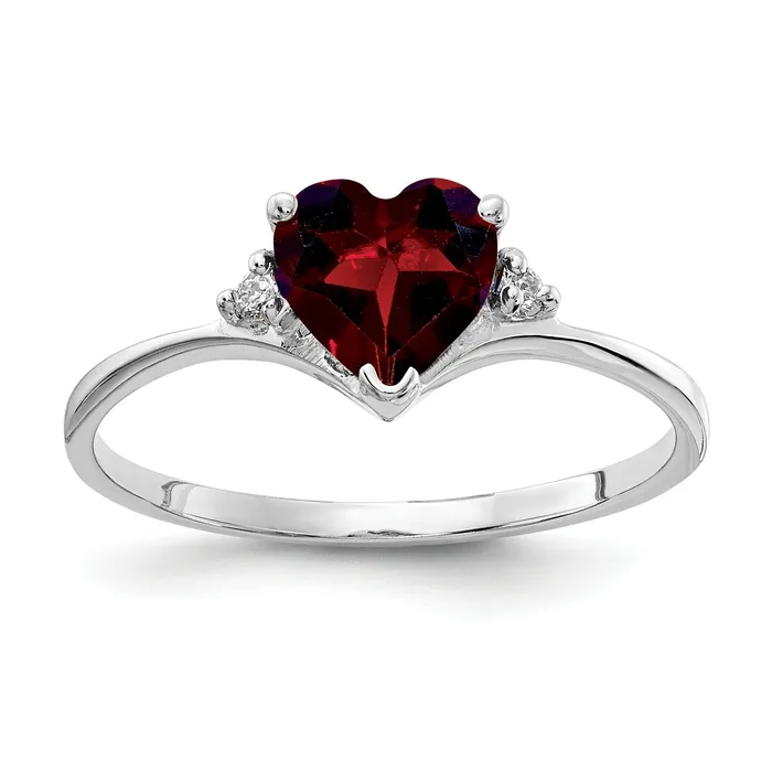 Solid 14k White Gold 6mm Heart Simulated Garnet AAA CZ Ring Goldia Rings