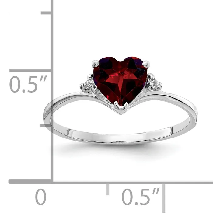 Solid 14k White Gold 6mm Heart Simulated Garnet AAA CZ Ring Goldia Rings
