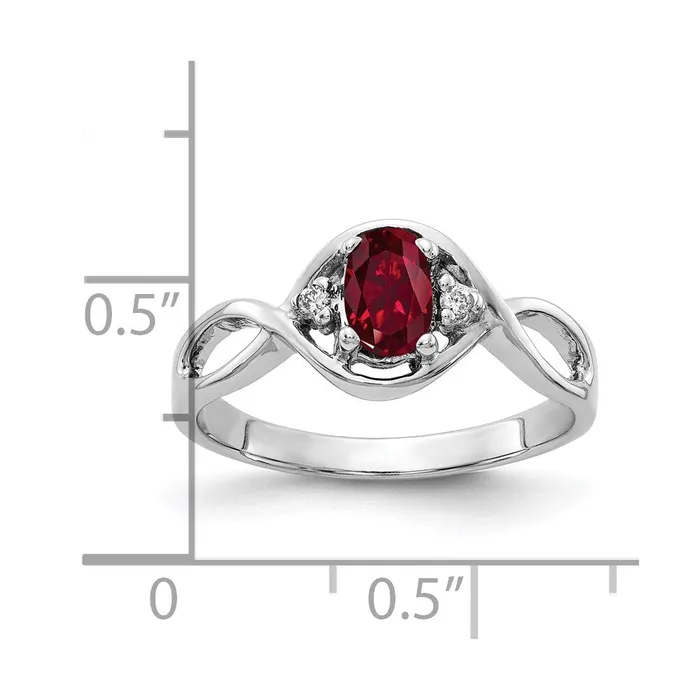 Solid 14k White Gold 6x4mm Oval Created Simulated Ruby A CZ Ring Goldia Rings