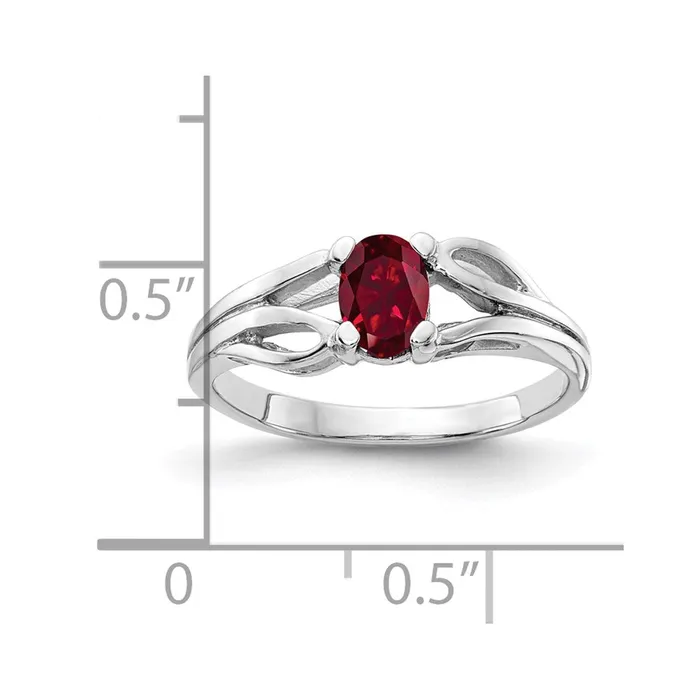 Solid 14k White Gold 6x4mm Oval Created Simulated Ruby Ring Goldia Rings