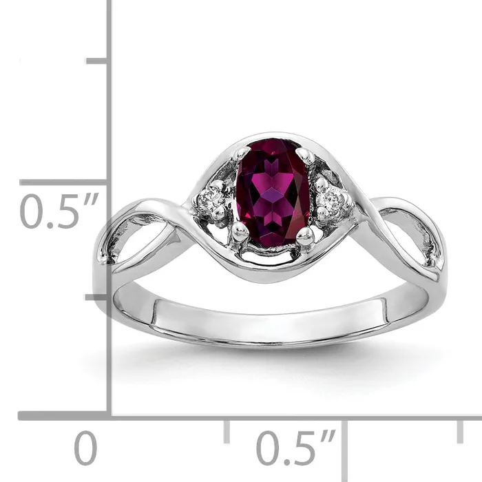 Solid 14k White Gold 6x4mm Oval Rhodolite Simulated Garnet A CZ Ring Goldia Rings