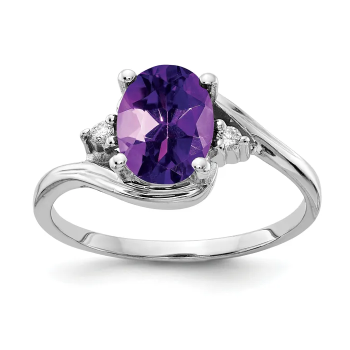 Solid 14k White Gold 8x6mm Oval Simulated Amethyst VS CZ Ring Goldia Rings Solid 14k White Gold 8x6mm Oval Simulated Amethyst VS CZ Ring Goldia Rings