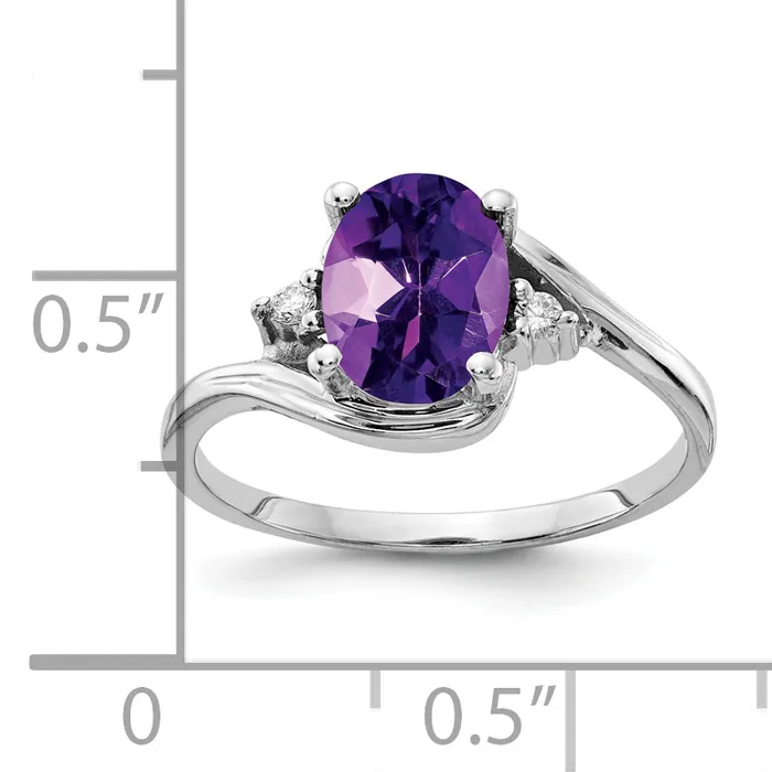 Solid 14k White Gold 8x6mm Oval Simulated Amethyst VS CZ Ring Goldia Rings