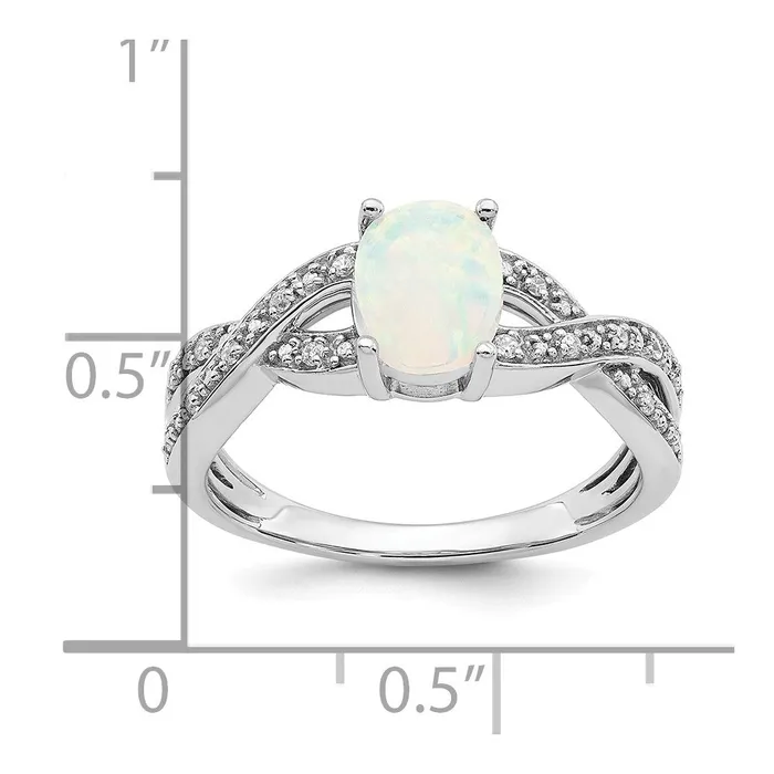 Solid 14k White Gold Created Simulated Opal and CZ Ring Goldia Rings