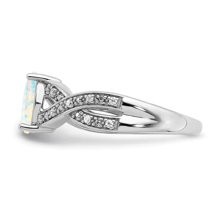 Solid 14k White Gold Created Simulated Opal and CZ Ring Goldia Rings