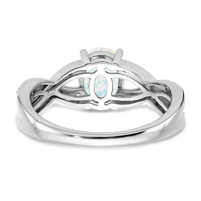 Solid 14k White Gold Created Simulated Opal and CZ Ring Goldia Rings