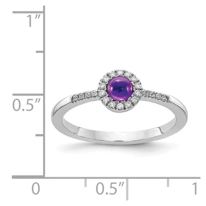 Solid 14k White Gold Simulated CZ and Cabochon Amethyst Ring Goldia Rings