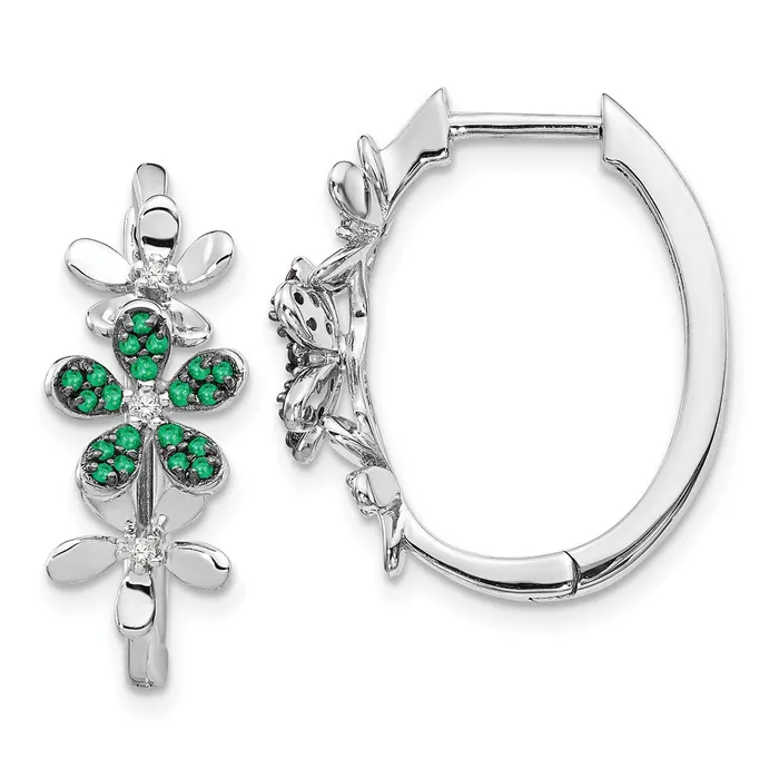 Solid 14k White Gold Simulated CZ and Emerald Earrings Goldia Earrings