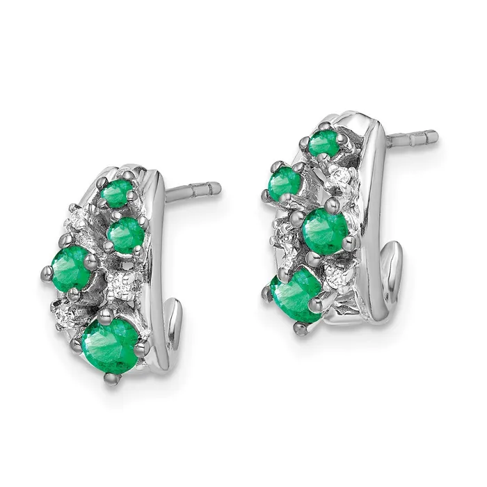 Solid 14k White Gold Simulated CZ and Emerald Polished Post Hoop Earrings Goldia Earrings Solid 14k White Gold Simulated CZ and Emerald Polished Post Hoop Earrings Goldia Earrings