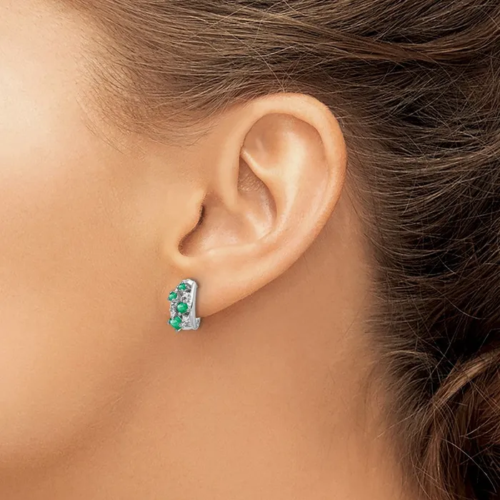 Solid 14k White Gold Simulated CZ and Emerald Polished Post Hoop Earrings Goldia Earrings Solid 14k White Gold Simulated CZ and Emerald Polished Post Hoop Earrings Goldia Earrings