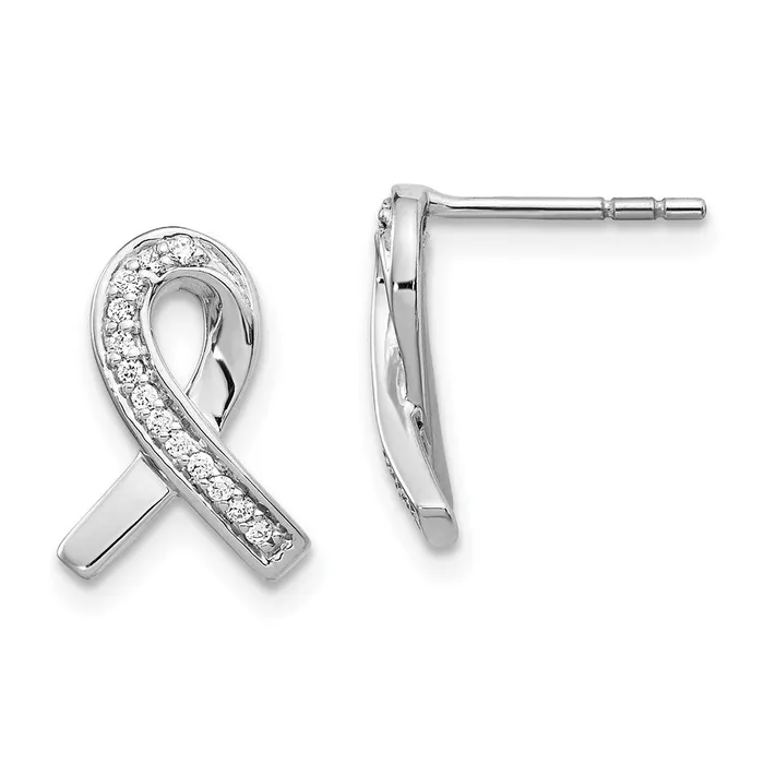 Solid 14k White Gold Simulated CZ Awareness Ribbon Earrings Goldia Earrings Solid 14k White Gold Simulated CZ Awareness Ribbon Earrings Goldia Earrings