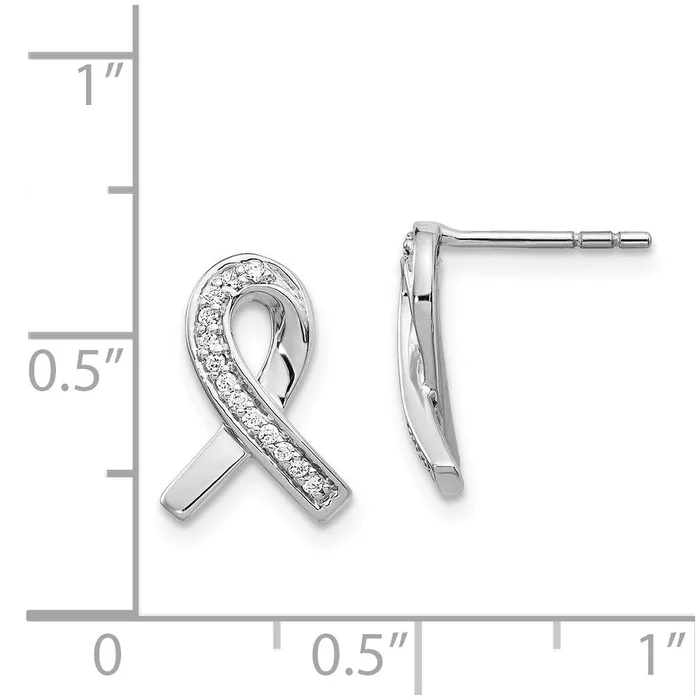 Solid 14k White Gold Simulated CZ Awareness Ribbon Earrings Goldia Earrings
