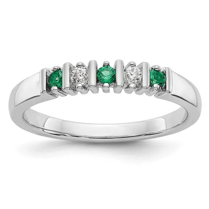 Solid 14k White Gold Simulated CZ wSimulated Emerald Band Goldia Rings