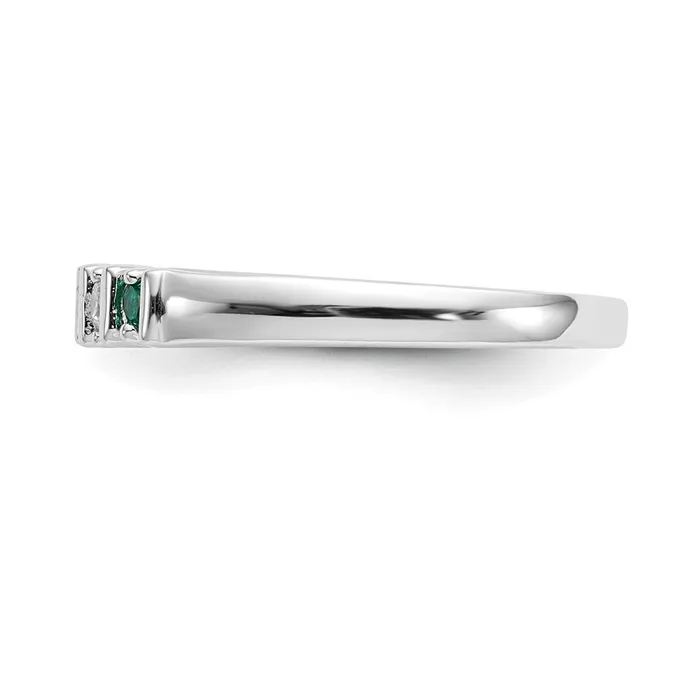 Solid 14k White Gold Simulated CZ wSimulated Emerald Band Goldia Rings