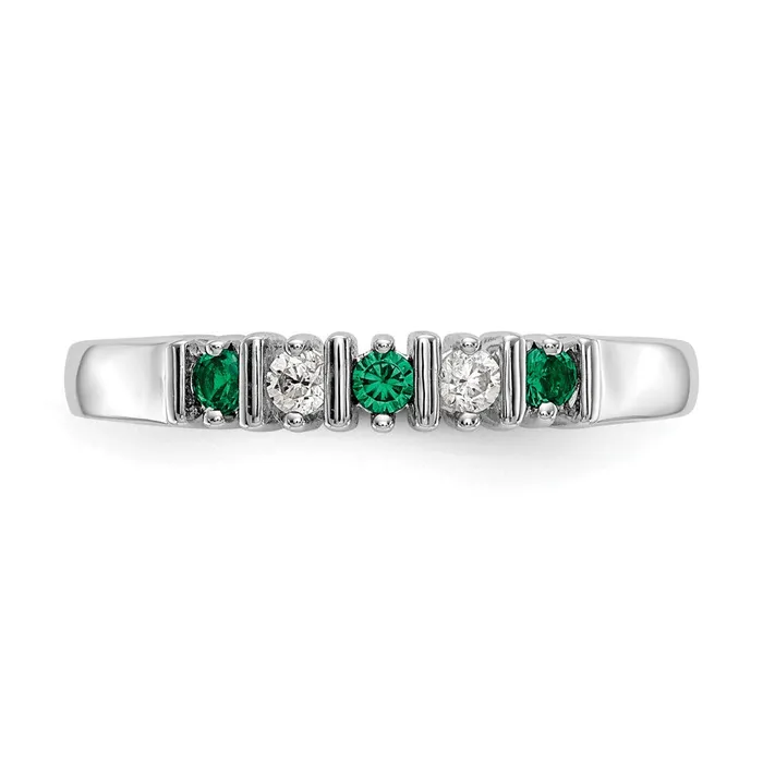 Solid 14k White Gold Simulated CZ wSimulated Emerald Band Goldia Rings