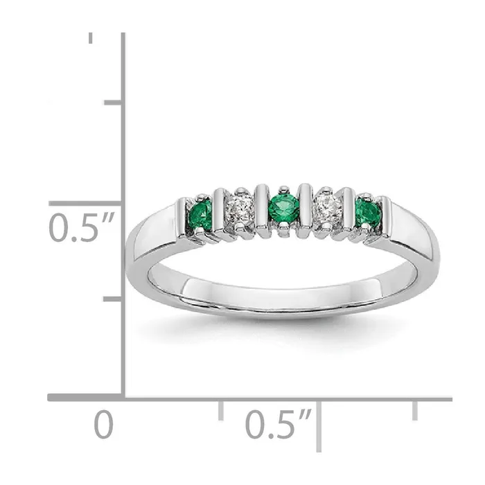 Solid 14k White Gold Simulated CZ wSimulated Emerald Band Goldia Rings
