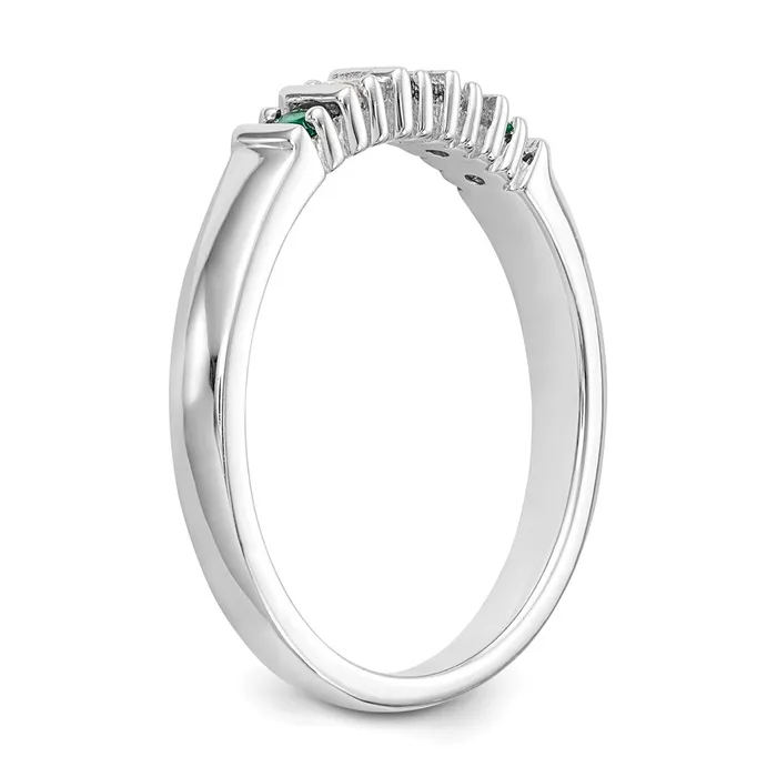 Solid 14k White Gold Simulated CZ wSimulated Emerald Band Goldia Rings