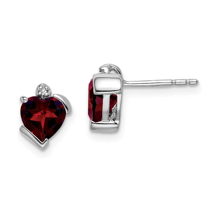 Solid 14k White Gold Simulated Garnet and CZ Heart Earrings Goldia Earrings Solid 14k White Gold Simulated Garnet and CZ Heart Earrings Goldia Earrings