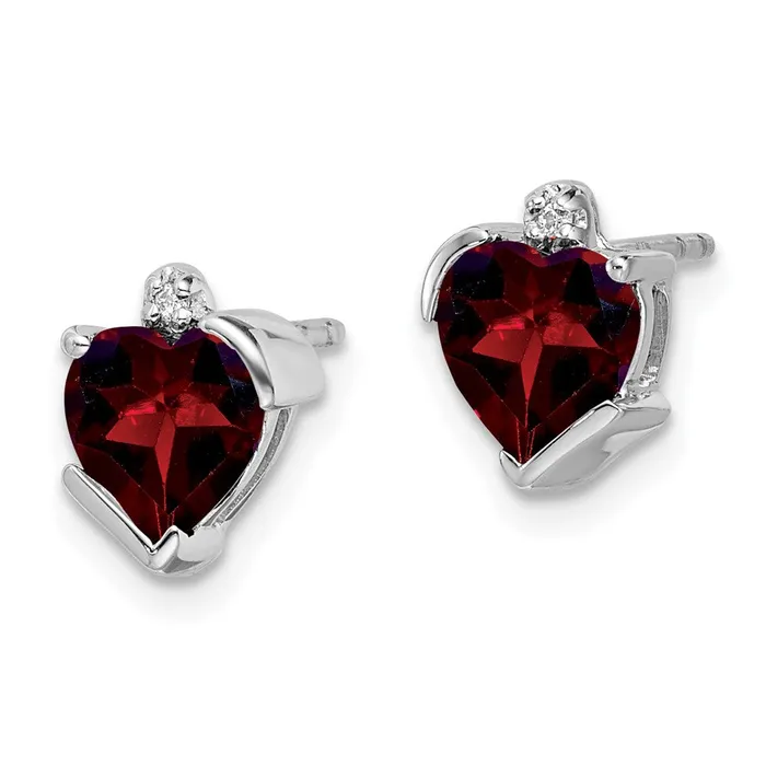 Solid 14k White Gold Simulated Garnet and CZ Heart Earrings Goldia Earrings