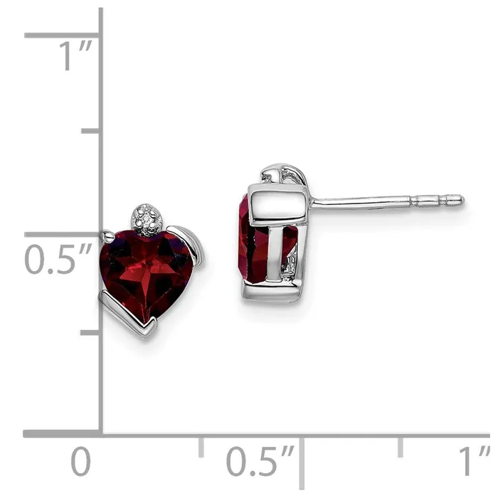 Solid 14k White Gold Simulated Garnet and CZ Heart Earrings Goldia Earrings