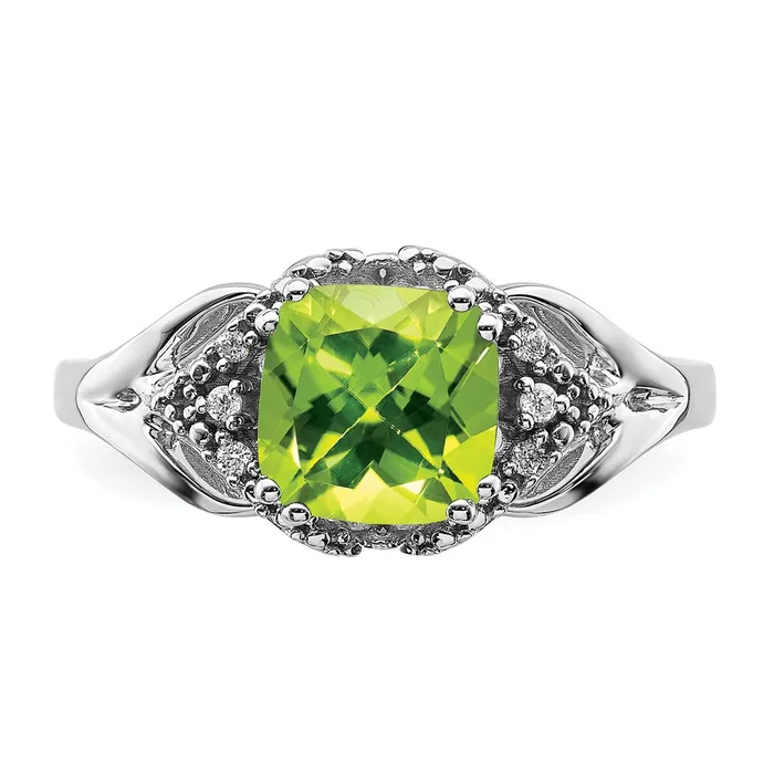 Solid 14k White Gold Simulated Peridot and CZ Ring Goldia Rings