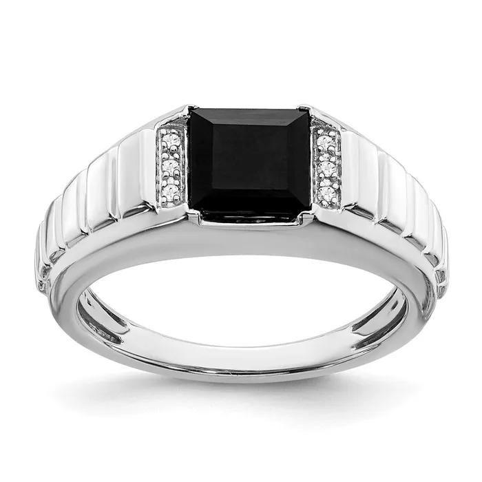Solid 14k White Gold Square Simulated Onyx and CZ Mens Ring Goldia Rings Solid 14k White Gold Square Simulated Onyx and CZ Mens Ring Goldia Rings