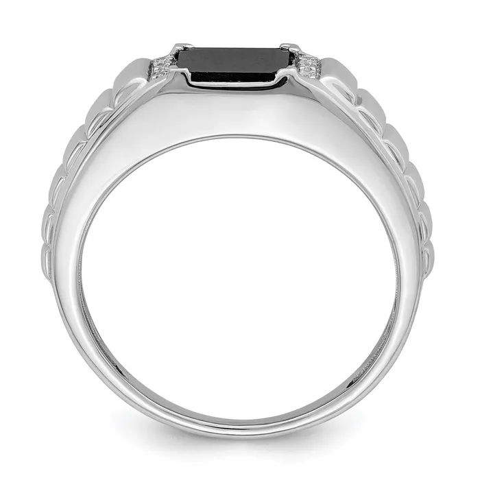 Solid 14k White Gold Square Simulated Onyx and CZ Mens Ring Goldia Rings