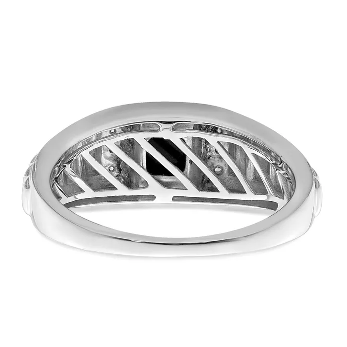 Solid 14k White Gold Square Simulated Onyx and CZ Mens Ring Goldia Rings