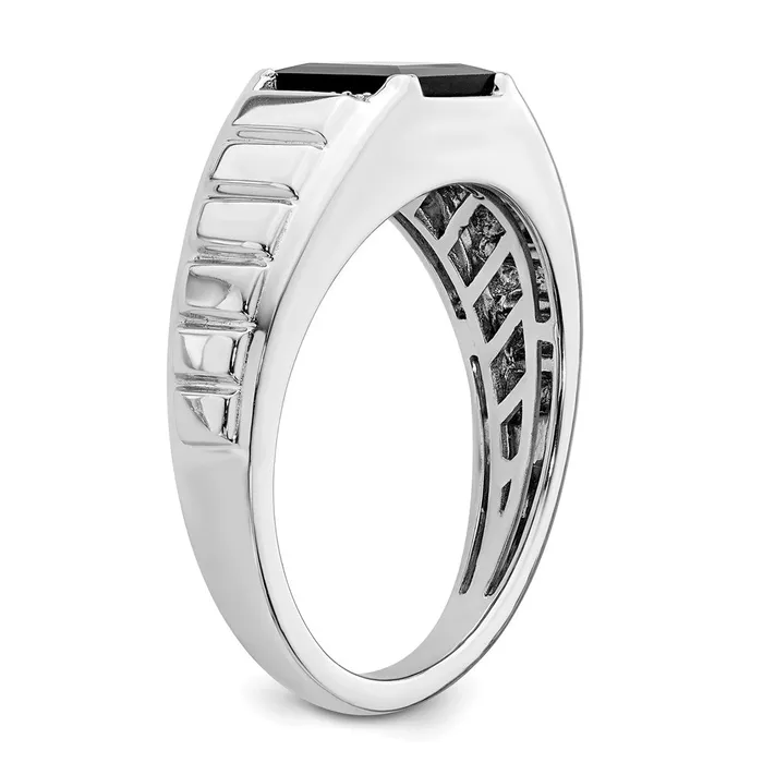 Solid 14k White Gold Square Simulated Onyx and CZ Mens Ring Goldia Rings