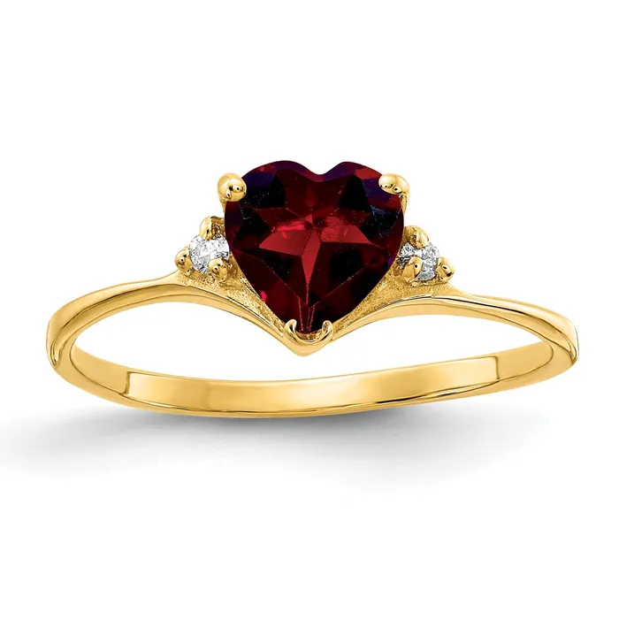 Solid 14k Yellow Gold 6mm Heart Simulated Garnet VS CZ Ring Goldia Rings