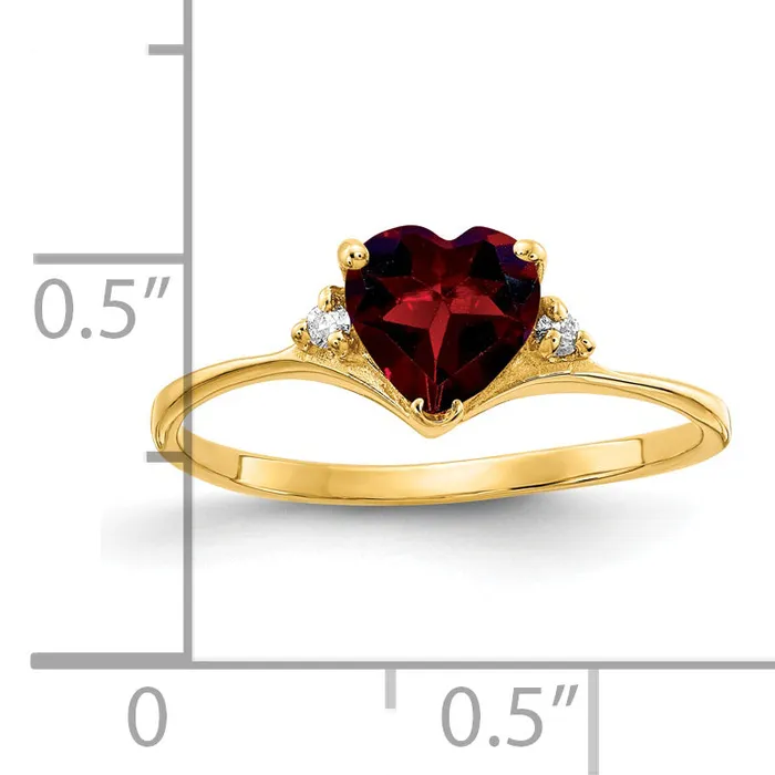 Solid 14k Yellow Gold 6mm Heart Simulated Garnet VS CZ Ring Goldia Rings