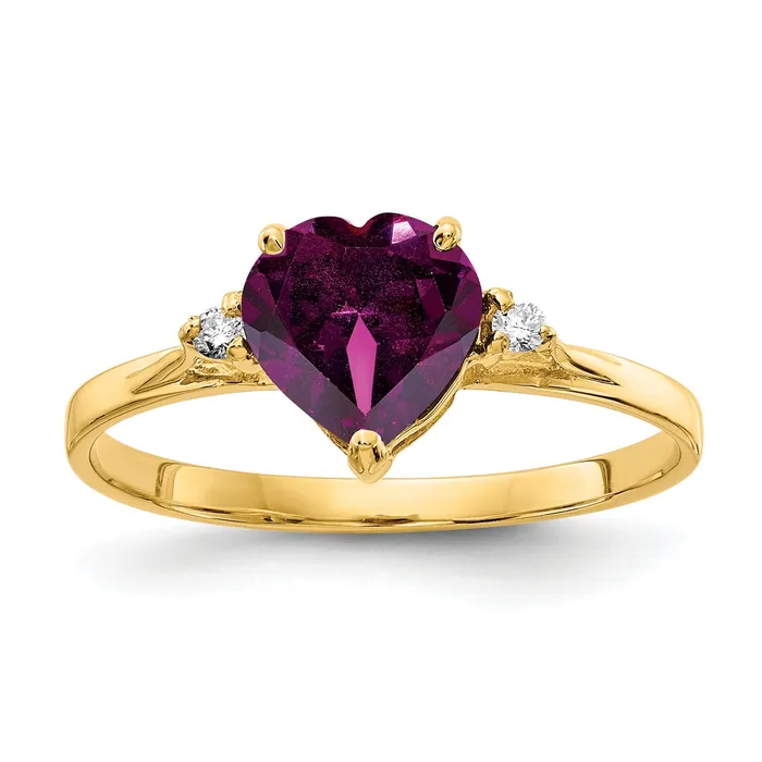 Solid 14k Yellow Gold 7mm Heart Rhodolite Simulated Garnet AAA CZ Ring Goldia Rings Solid 14k Yellow Gold 7mm Heart Rhodolite Simulated Garnet AAA CZ Ring Goldia Rings