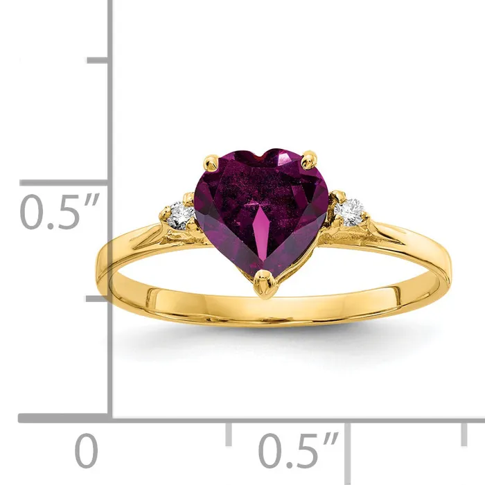 Solid 14k Yellow Gold 7mm Heart Rhodolite Simulated Garnet AAA CZ Ring Goldia Rings