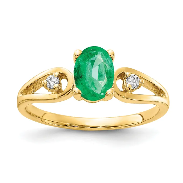 Solid 14k Yellow Gold 7x5mm Oval Simulated Emerald AA CZ Ring Goldia Rings Solid 14k Yellow Gold 7x5mm Oval Simulated Emerald AA CZ Ring Goldia Rings