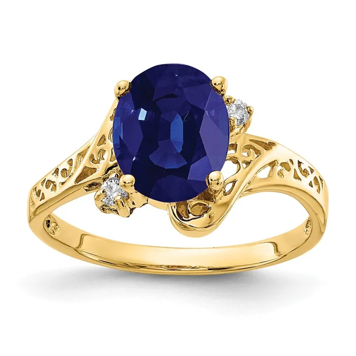 Solid 14k Yellow Gold 9x7mm Oval Simulated Sapphire A CZ Ring Goldia Rings Solid 14k Yellow Gold 9x7mm Oval Simulated Sapphire A CZ Ring Goldia Rings