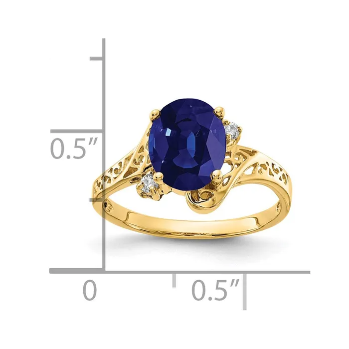 Solid 14k Yellow Gold 9x7mm Oval Simulated Sapphire A CZ Ring Goldia Rings