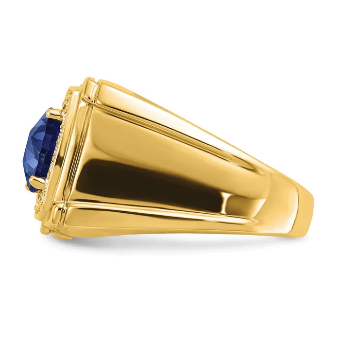 Solid 14k Yellow Gold Created ChecKerboard Simulated Sapphire and CZ Mens Ring Goldia Rings