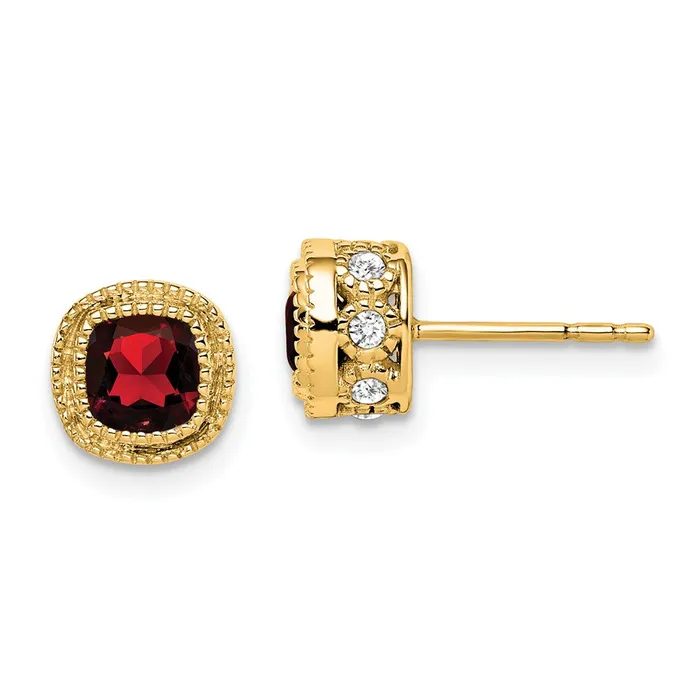 Solid 14k Yellow Gold Cushion Simulated Garnet and CZ Earrings Goldia Earrings Solid 14k Yellow Gold Cushion Simulated Garnet and CZ Earrings Goldia Earrings