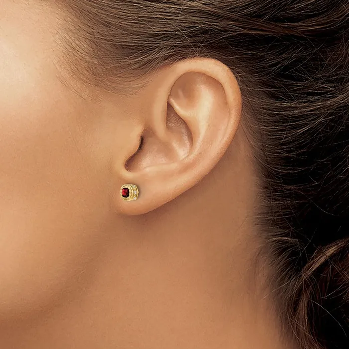 Solid 14k Yellow Gold Cushion Simulated Garnet and CZ Earrings Goldia Earrings