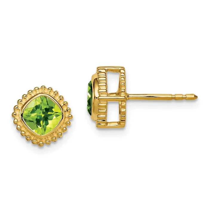 Solid 14k Yellow Gold Cushion Simulated Peridot Earrings Goldia Earrings Solid 14k Yellow Gold Cushion Simulated Peridot Earrings Goldia Earrings