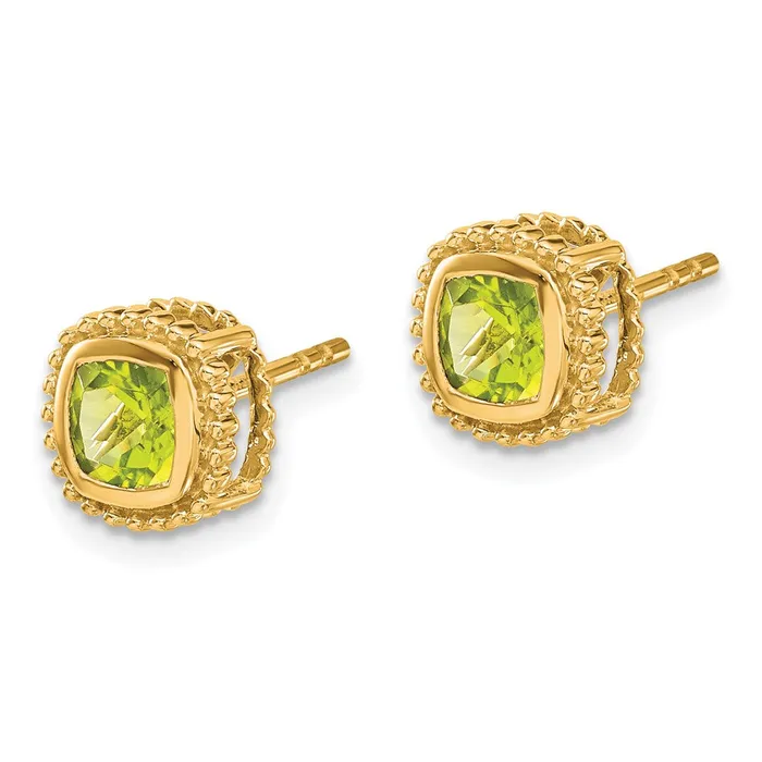 Solid 14k Yellow Gold Cushion Simulated Peridot Earrings Goldia Earrings Solid 14k Yellow Gold Cushion Simulated Peridot Earrings Goldia Earrings