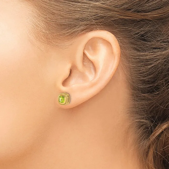 Solid 14k Yellow Gold Cushion Simulated Peridot Earrings Goldia Earrings Solid 14k Yellow Gold Cushion Simulated Peridot Earrings Goldia Earrings