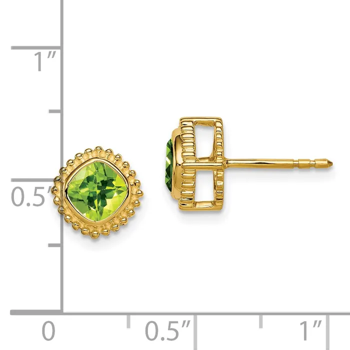 Solid 14k Yellow Gold Cushion Simulated Peridot Earrings Goldia Earrings Solid 14k Yellow Gold Cushion Simulated Peridot Earrings Goldia Earrings